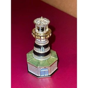 New Retired BeJeweled Enameled Metal Trinket Box Lighthouse